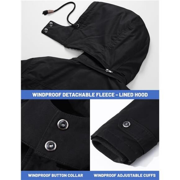 TACVASEN Men's Winter Jacket Cotton Military Jackets Fleece Lined Thick Work - Picture 5 of 7